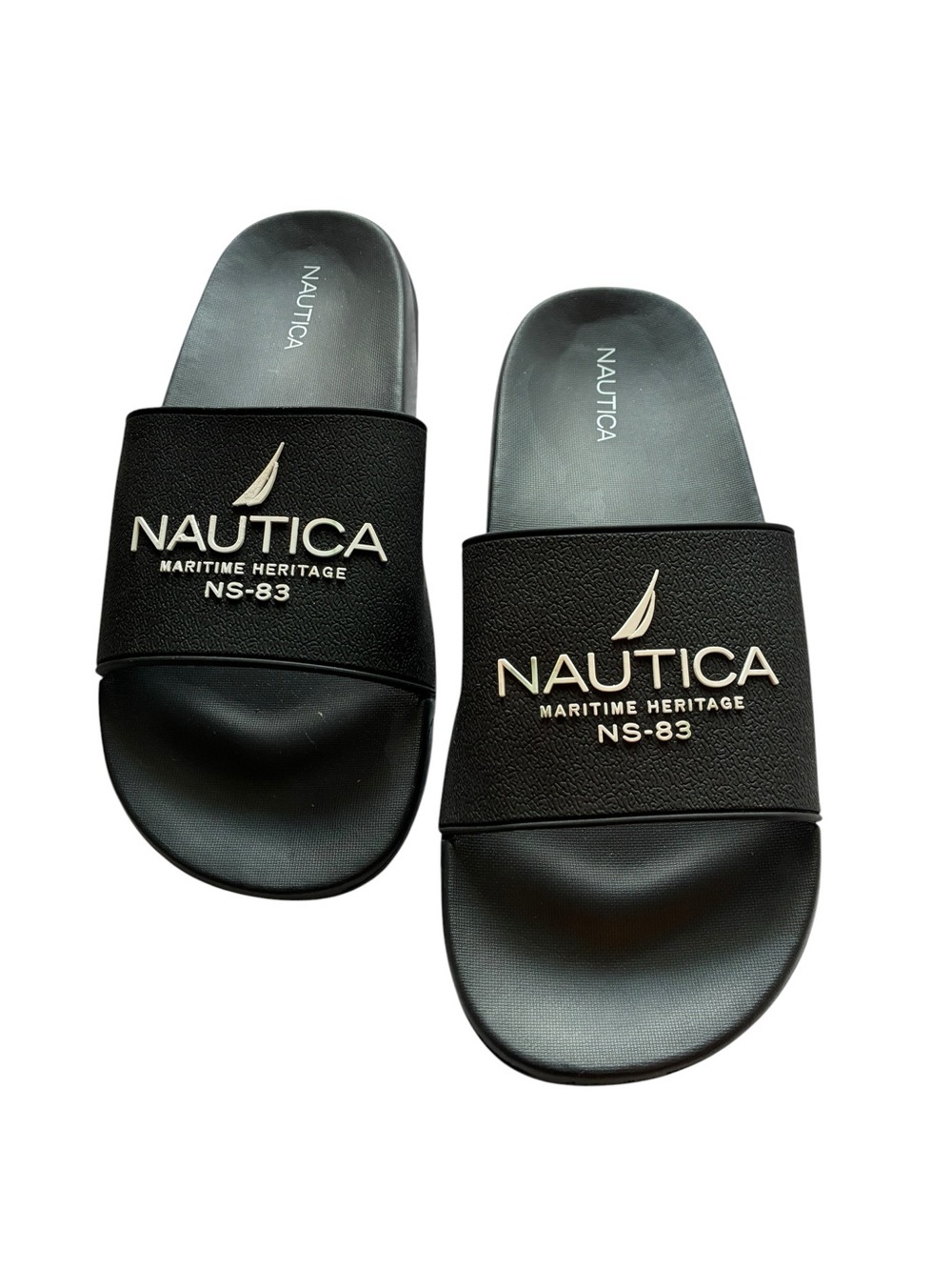 Nautica Unisex Black NS-83 Slide Sandals with White Logo